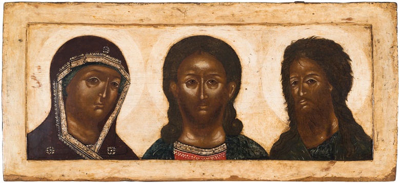 Deesis. Russian, late 17th century. 40.5 x 88.3 cm. Photo Tóth-Ikonen Gallery