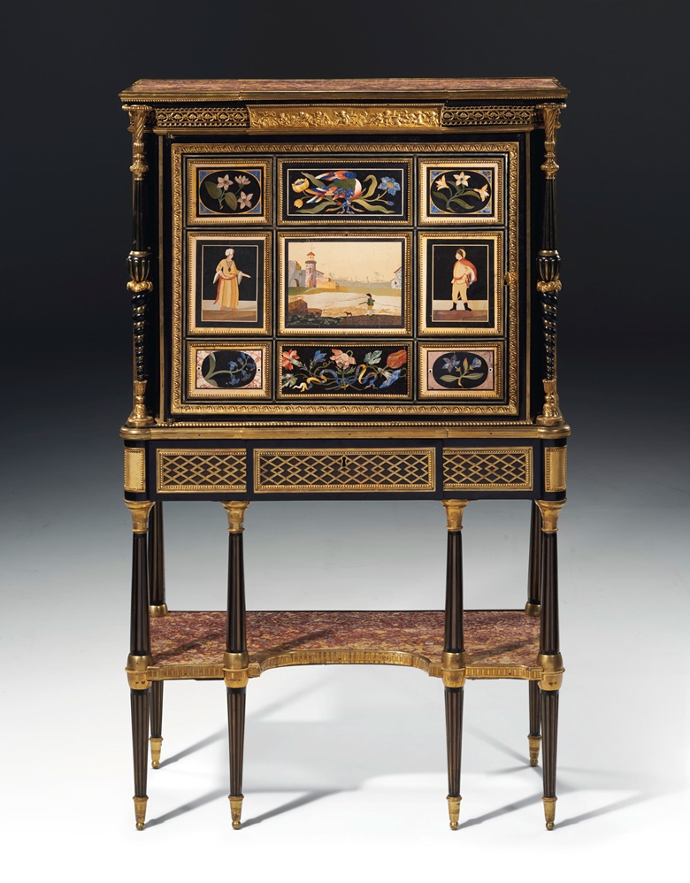 A late Louis XVI pietra dura and ormolu-mounted ebony secrétaire en cabinet by Adam Weisweiler and almost certainly supplied by Dominique Daguerre, circa 1785-1790. Estimate $600,000-1,000,000. Offered in Dalva Brothers Parisian Taste in New York on 22 October at Christie’s in New York