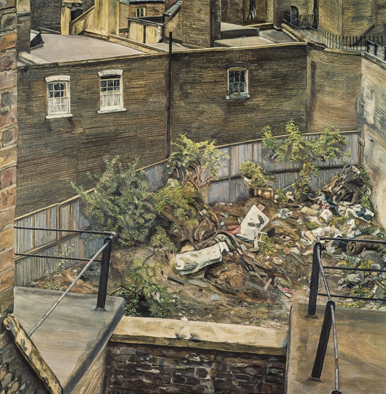 Lucian Freud (1922-2011), Waste Ground, Paddington, 1970. Oil on canvas. 28 x 28  in (71.1 x 71.1  cm). Sold for $7,781,000 on 12 November 2014 at Christie's in New York. © The Lucian Freud Archive  Bridgeman Images