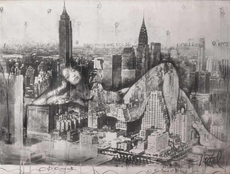 Anita Steckel (1930-2012), Nostalgia, Giant Woman on New York, 1973. Photo collage and pencil on paper. Brooklyn Museum, New York. Photography by Jason Mandella. Courtesy of Suzanne Geiss, New York © Anita Steckel