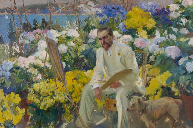华金·索罗利亚·巴斯蒂达，《刘易斯‧康福特‧蒂芙尼》，1911年作。油彩 画布，162.6 x 238.8公分。 法兰西斯·韦尔德夫人（娘家姓朱莉亚·德福雷斯特·蒂芙尼）馈赠，由纽约美国西班牙裔协会提供