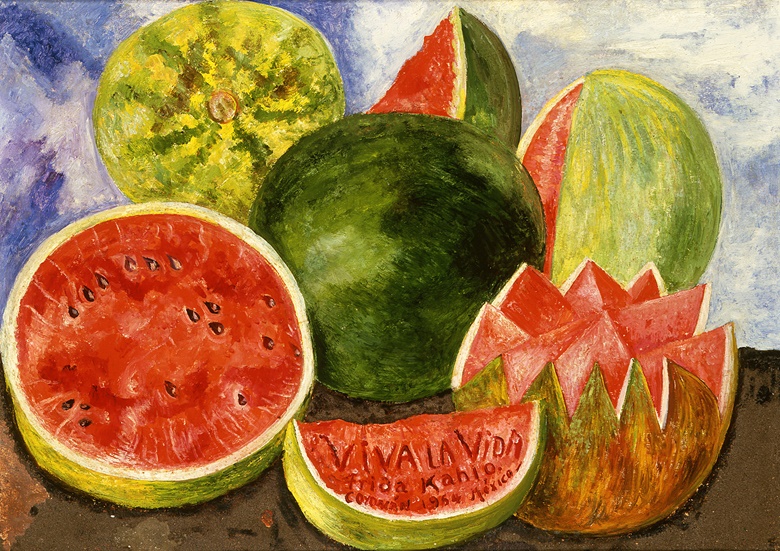 Frida Kahlo, Viva la vida. Watermelons, 1954. Oil on masonite. 59.5 x 50.8 cm. Frida Kahlo Museum, Mexico City. Photo SchalkwijkArt Resource, New YorkScala, Florence. © Banco de México Diego Rivera Frida Kahlo Museums Trust, Mexico, D. F.DACS 2020