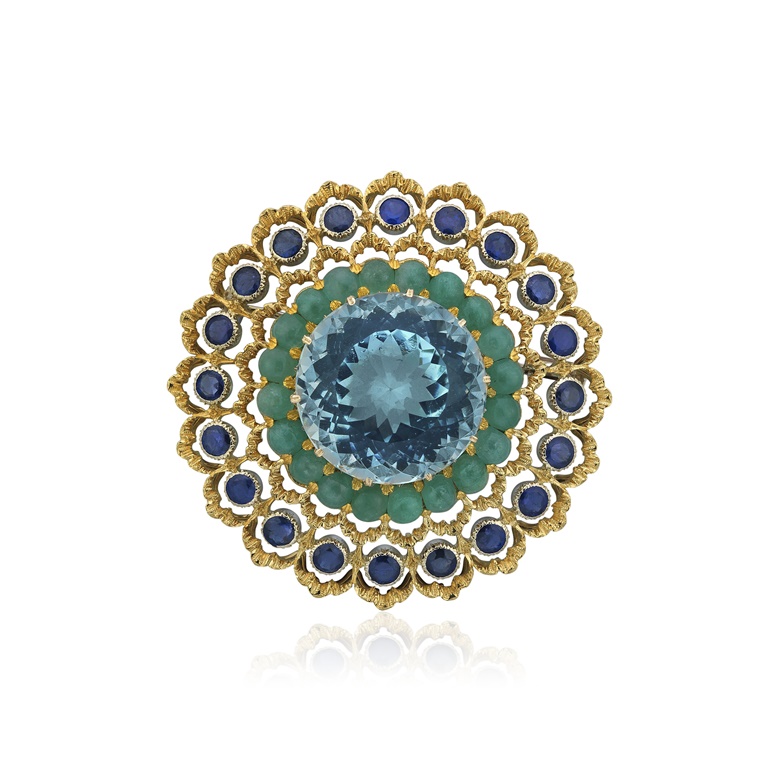 BUCCELLATI 寶石胸針，估價：35,000 – 55,000港元。此拍品將於佳士得珠寶網上拍賣呈獻