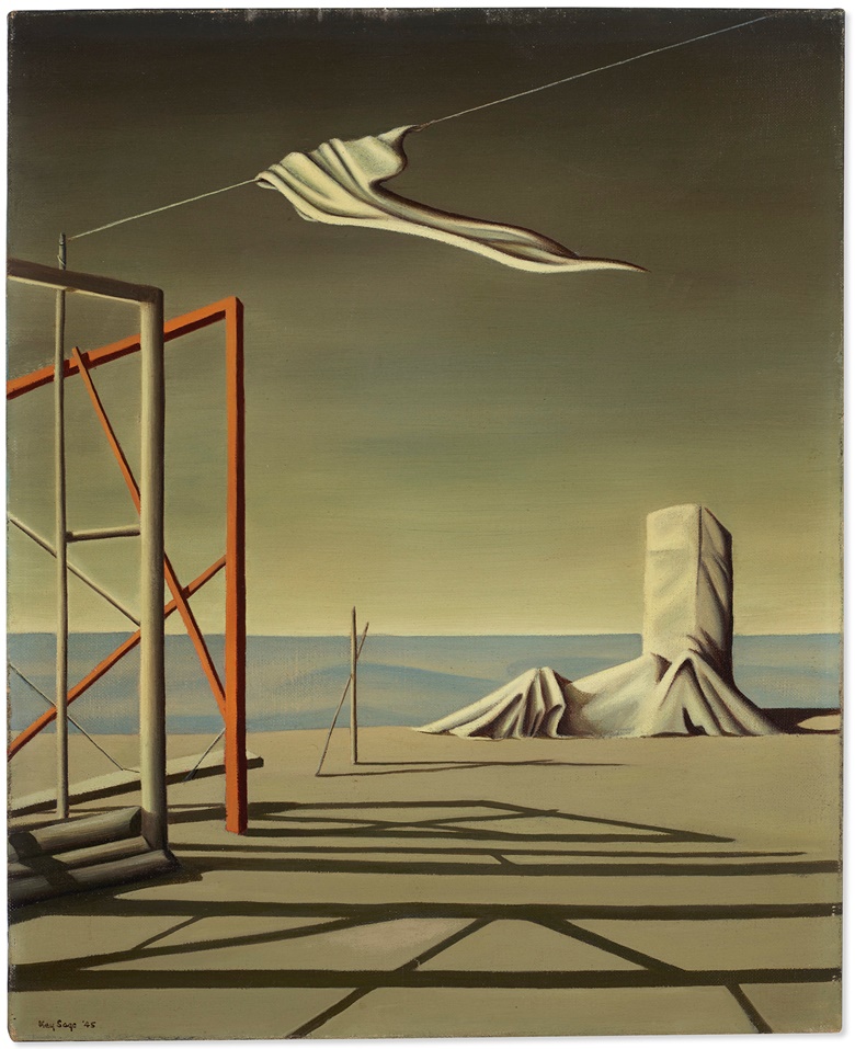 Kay Sage (1898-1963), Other Answers, 1945. Oil on canvas. 16 x 13 in (40.6 x 33.1 cm). Offered for private sale at Christie’s. View Impressionist and Modern art currently offered for private sale at Christie’s