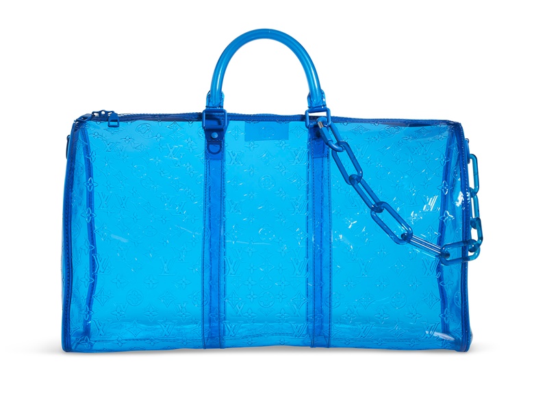 A limited-edition blue monogram PVC Keepall Bandoulière 50 by Virgil Abloh, Louis Vuitton, 2019