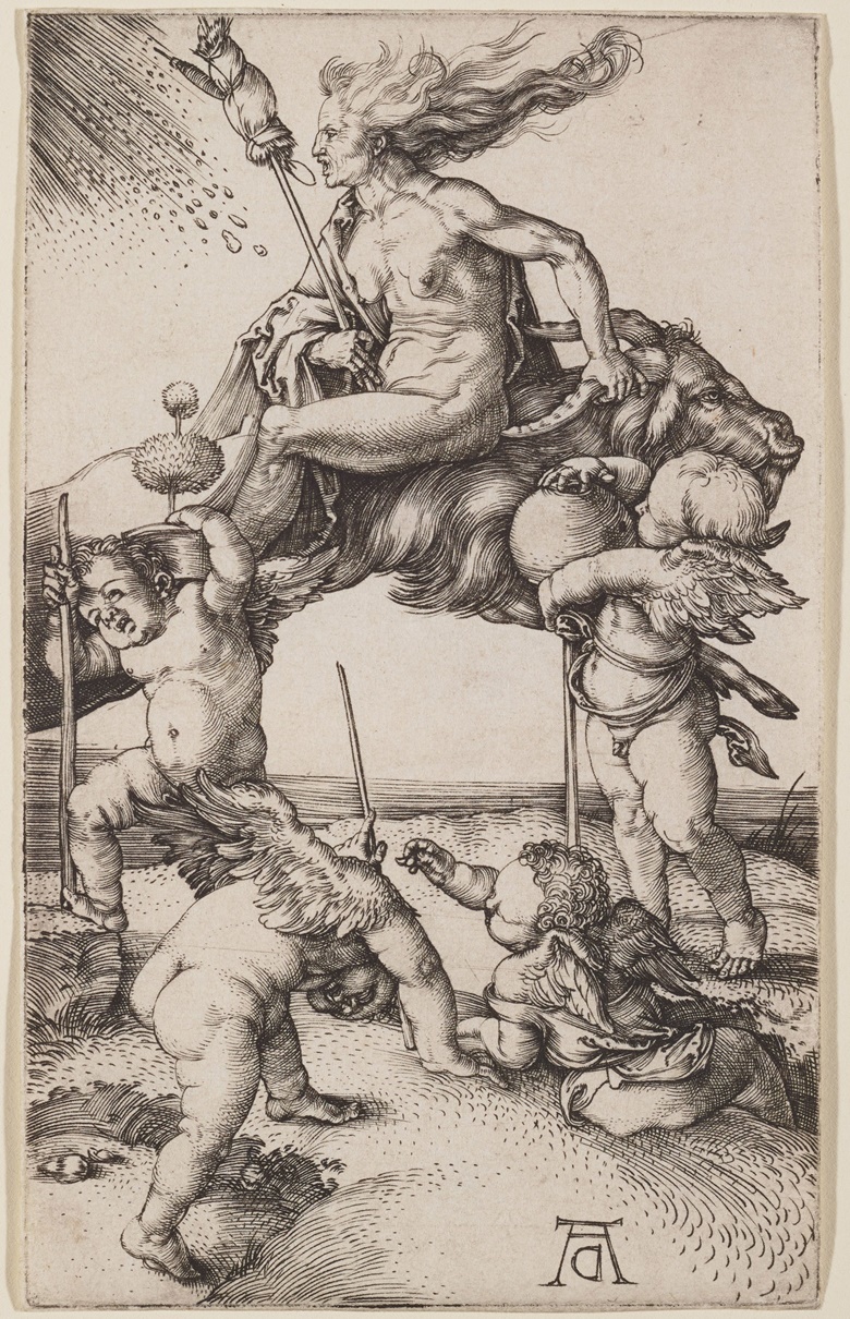 Art Matters has tackled the subject of witches in art. This is Albrecht Dürer’s Die Hexe — Witch Riding on a Goat, c. 1500. Engraving, 11.59 x 7.14 cm (sheet). Minneapolis Institute of Art. Gift of Marla J. Kinney in honour of Tyler John Kelley and Hanlon Elizabeth Kelley. 2014.117.2