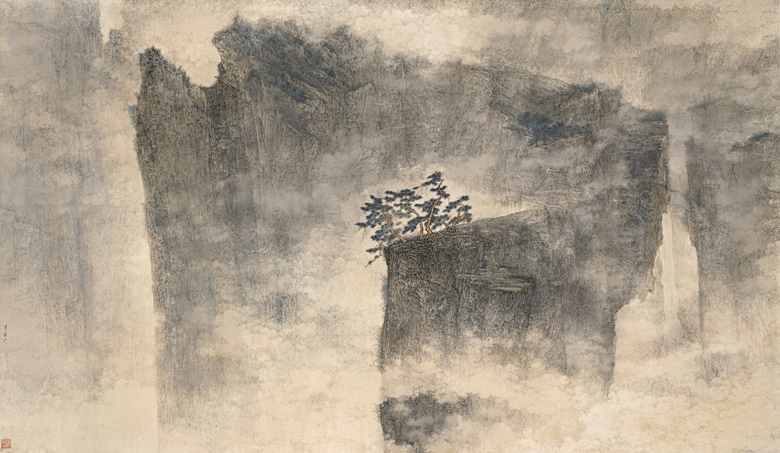 李华弌（1948年生） 《松鸣绝岩》，设色 纸本 镜框，97 x 166 公分（38 ¼ x 65 ⅜寸），1998年作。估价：1,800,000-2,400,000港元。此拍品将于2020年7月8日佳士得香港中国近现代及当代书画呈献