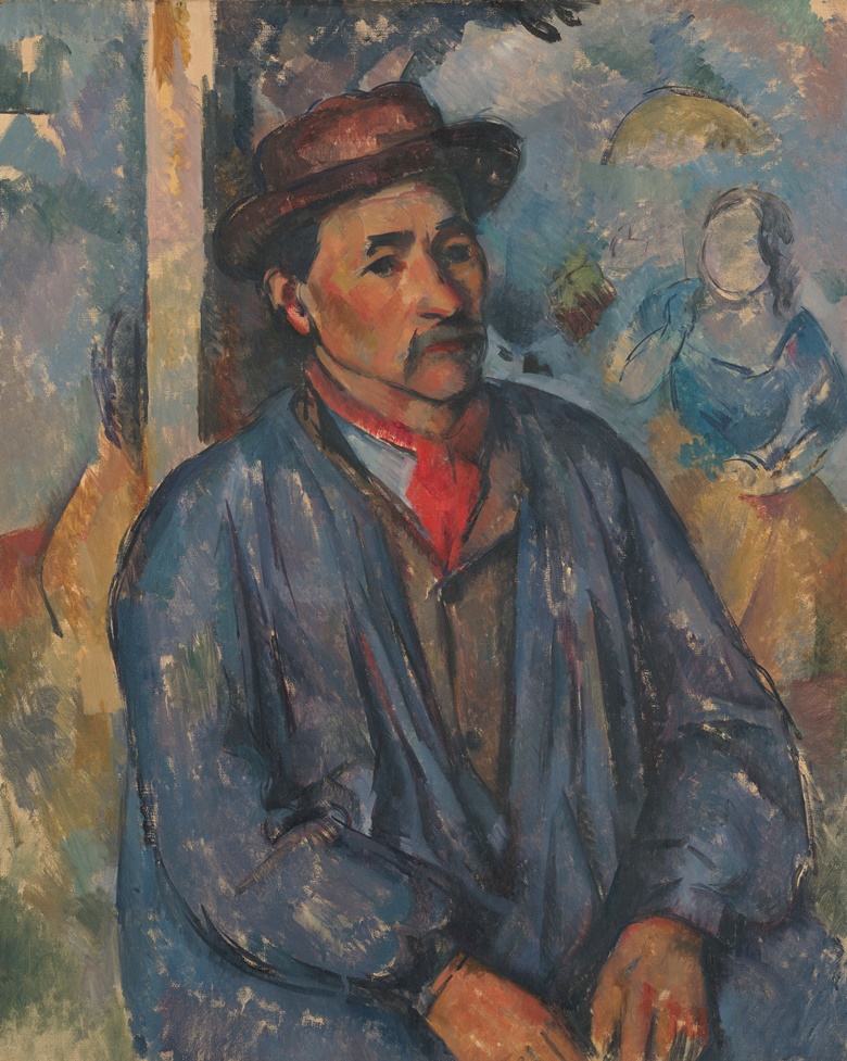 保罗·塞尚，《穿蓝色工作服的男子》，约1896-1897年作。油彩 画布。32⅛  x 25½吋（81.5 x 64.8公分）。金贝尔董事会在多位朋友捐助下，为纪念金贝尔美术馆首任馆长Richard F. Brown而购买，APg 1980.03。照片：德州沃思堡金贝尔美术馆／纽约Art Resource／佛罗伦萨Scala