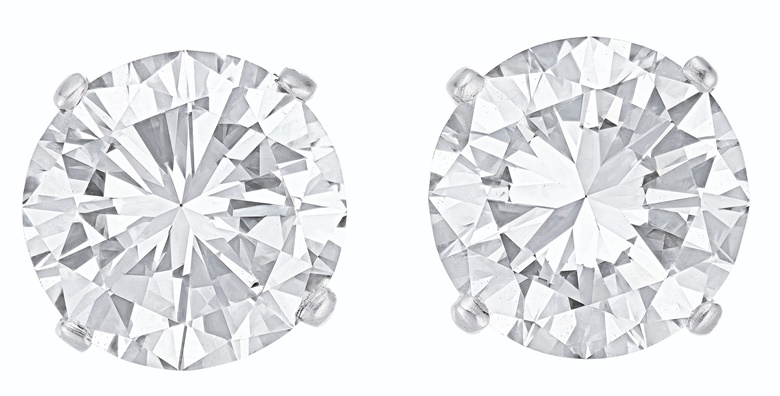 Diamond studs. Round brilliant-cut diamonds, platinum. Sold for $150,000 on 11 December 2019 at Christie’s in New York