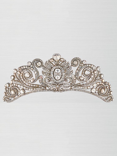 A rare late 18thearly 19th century diamond tiara. Old and rose-cut diamonds, closed-set in silver and gold, velvet covered tiara frame, circa 1800. Sold for £162,500 on 12 June 2019 at Christie’s in London