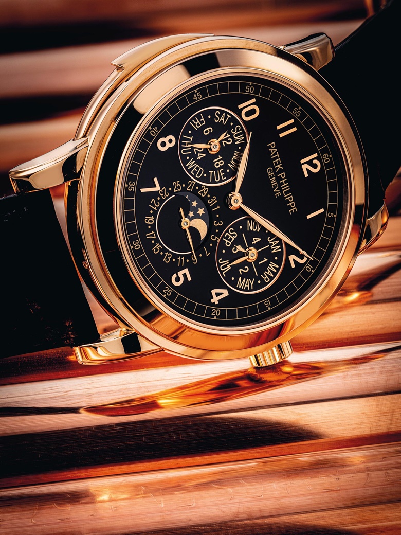 Patek Philippe. A very rare 18k pink gold automatic “cathedral” minute repeating perpetual calendar wristwatch with moon phases, 24 hour and leap year indication, circa 2015. Signed Patek Philippe, Geneve, ref. 5074, movement no. 5175339, case no. 6038445. Estimate HK$3,100,000-4,700,000. Offered in IMPORTANT WATCHES Including The Titanium Collection and an Important Private Asian Collection Part