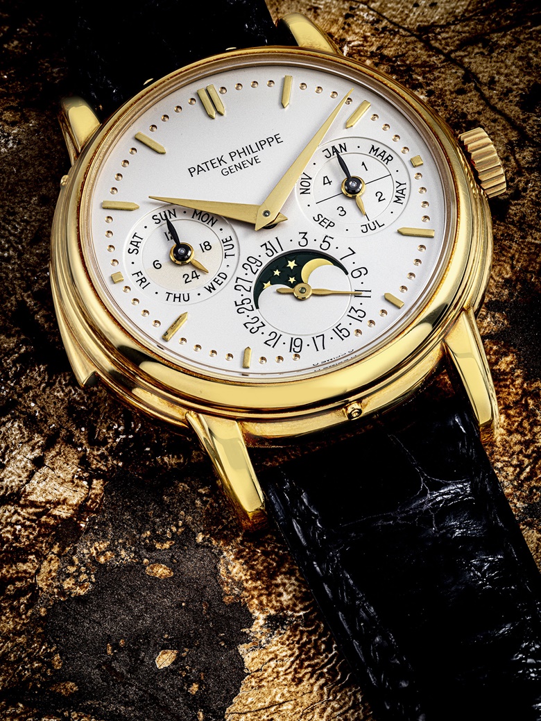 Patek Philippe. A very rare 18k gold automatic minute repeating perpetual calendar wristwatch with moon phases, 24 hour, leap year and daynight indication, circa 1991. Signed Patek Philippe, Geneve, ref. 3974, movement no. 1906032, case no. 2867129. Estimate HK$2,700,000-4,200,000. Offered in IMPORTANT WATCHES Including The Titanium Collection and an Important Private Asian Collection Part 3 on 13