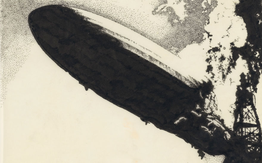 George Hardie, the original artwork for Led Zeppelin’s debut LP, London, 1969. 6.9 x 6.9 in (17.7 x 17.7 cm), affixed to a larger sheet, 8 x 10.3 in (20.4 x 26.2 cm). Sold for $325,000 on 18