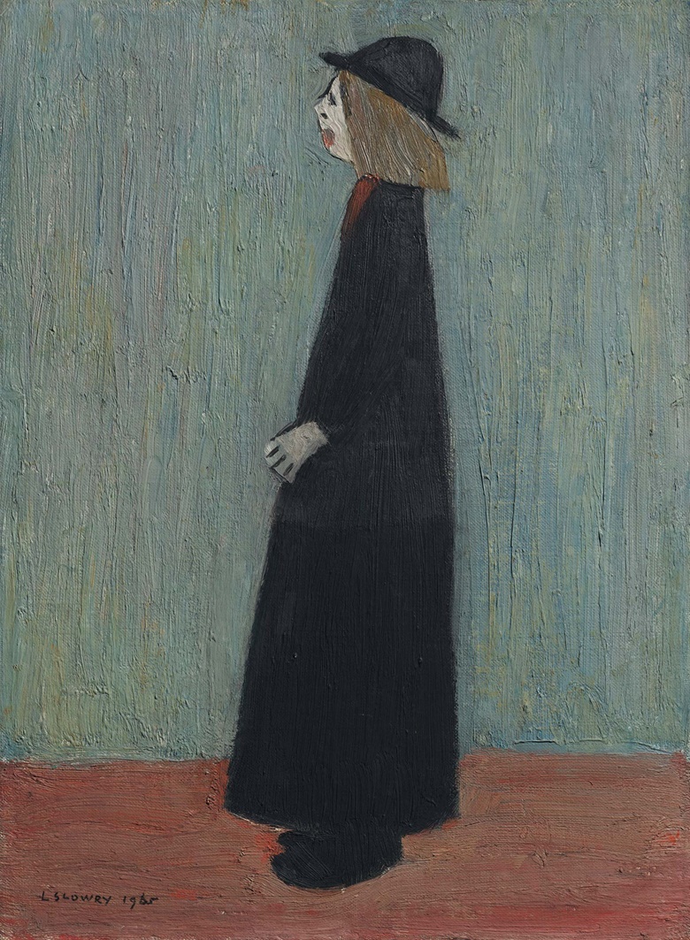 Laurence Stephen Lowry, R.A. (1887-1976), A Woman Standing, 1965. Oil on canvas-board. 16 x 12 in (40.6 x 30.5 cm). Estimate £120,000-180,000. Offered in People Watching The Art of L.S. Lowry, 15 June-2 July, Online