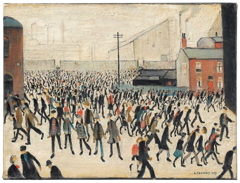 Laurence Stephen Lowry, R.A. (1887-1976), Coming from the Match, 1959. Oil on canvas. 12 x 16 in (30.5 x 40.6 cm). Estimate £500,000-800,000. Offered in People Watching The Art of L.S. Lowry, 15 June-2 July, Online