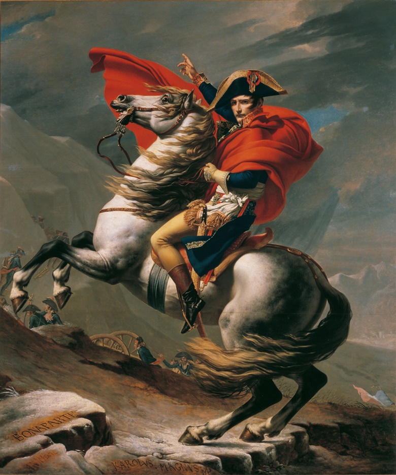雅克·路易·戴维（Jacques-Louis David）《拿破仑翻越阿尔卑斯山》，1801年作，法国吕埃-马尔迈松马尔迈松城堡藏