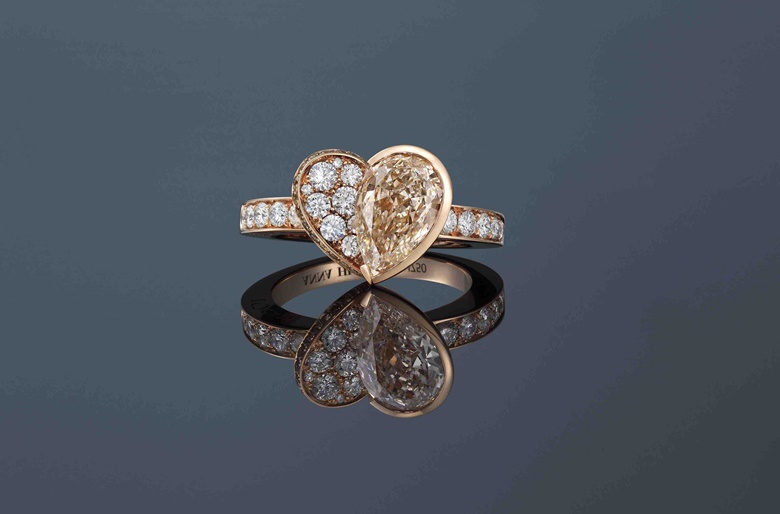 A 1.59 carat Faint Brown diamond and diamond ring designed by Anna Hu. Estimate HK$200,000-300,000. Offered in Diamonds that Care, 3-13 July 2020, Online