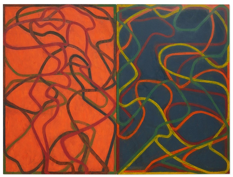 Brice Marden, Complements, 2004-2007. Diptych, oil on canvas. Overall 72 x 96 in (182.9 x 243.8 cm). Each canvas 72 x 48 in (182.9 x 121.9 cm). Estimate $28,000,000-35,000,000. Offered in ONE New York on 10 July