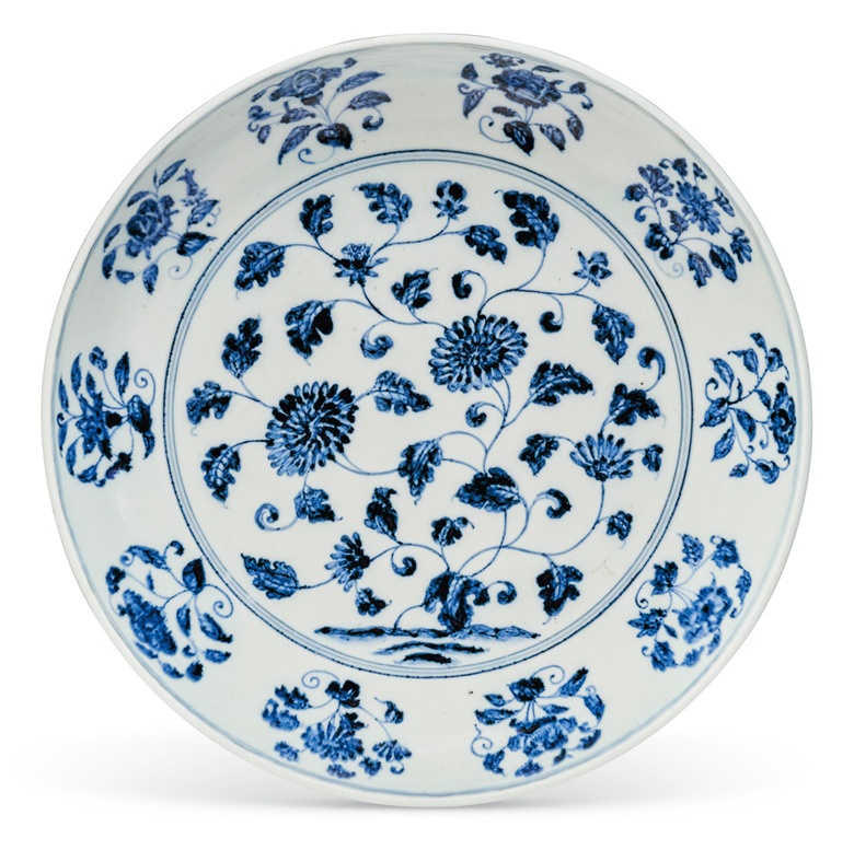 Antique Blue /& White Shallow Bowl in Asian Handpainted Motif of Landscape in Pastel Blue Shallow Serving Bowl Decorative Bowl Serving Dish