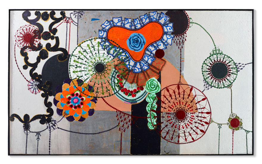 Beatriz Milhazes (b. 1960), Fleur de la Passion Maracujá, 1995-1996. Acrylic on canvas. 47⅛ x 79¾  in (119.7 x 202.6  cm). Estimate $350,000-550,000. Offered in Post-War &