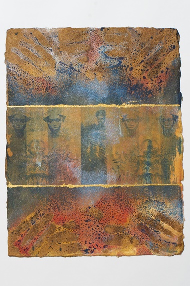 Adelaide Damoah, No 8 Dreams of the Overcoming Series, 2020. Cyanotype, pen, gun-metal pigment and 24-carat gold leaf on hand-made watercolour paper. 29 x 38 cm. Image courtesy of Boogie-Wall
