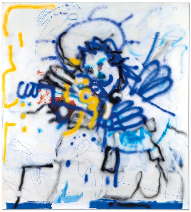 Robert Nava (b. 1985), Maybe Metatron, 2017. Acrylic, coloured pencil and grease pencil on canvas, 79⅞ x 71¼ in (203 x 181 cm). Estimate £30,000-50,000. Offered in the Post-War and Contemporary Art Day Sale on 23 October 2020 at Christie’s in London