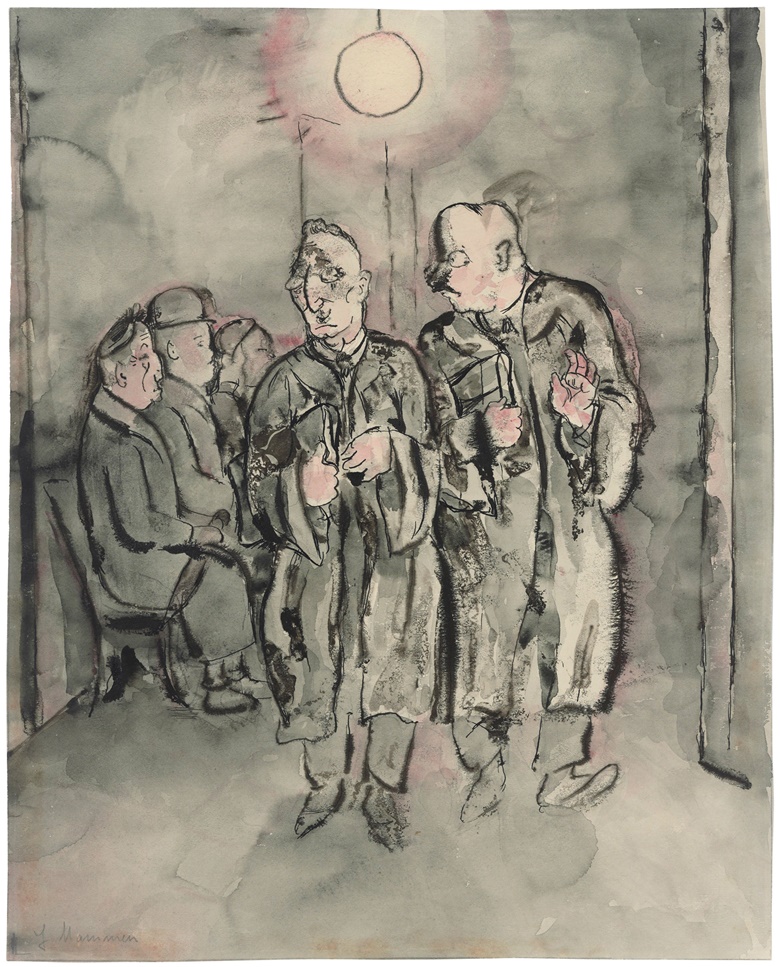 Jeanne Mammen (1890-1976), Advokaten, circa 1933. Watercolour, pen and India ink and wash on paper. 39.4 x 31.6 cm (15½ x 12½ in). Estimate £20,000-30,000. Offered in The Golden Twenties Berlin through the Eyes of Modern Artists, 22 October-12 November 2020, Online