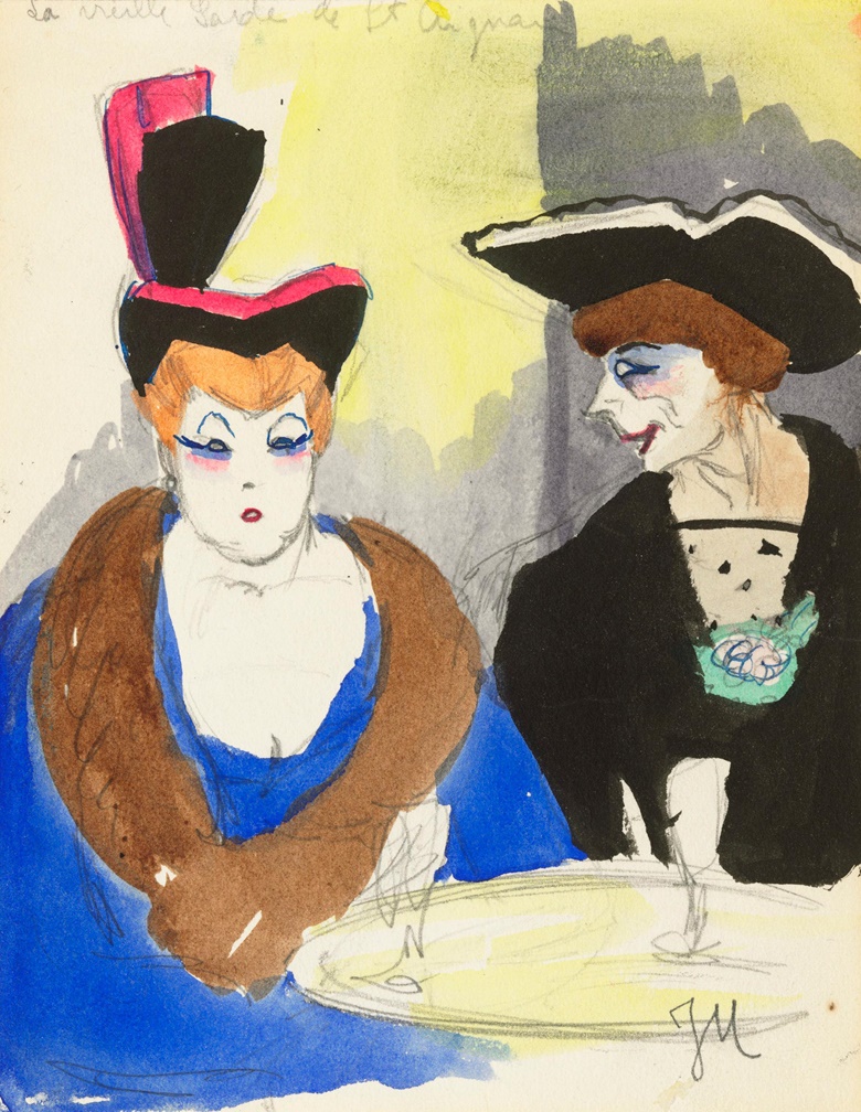 Jeanne Mammen (1890-1976), Zwei Damen mit Hüten im Café, 1910-1914. Watercolour on paper. 6¼ x 4⅞ in (16 x 12.5 cm). Estimate £10,000-15,000. Offered in The Golden Twenties Berlin through the Eyes of Modern Artists, 22 October-12 November 2020, Online