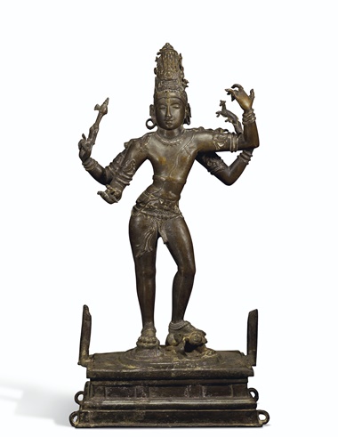 印度南部 泰米爾納德邦 朱羅王朝 銅濕婆立像，SOUTH INDIA, TAMIL NADU, CHOLA PERIOD, CIRCA 1050。成交价：4,350,000美元，2020年9月24日在佳士得纽约售出。