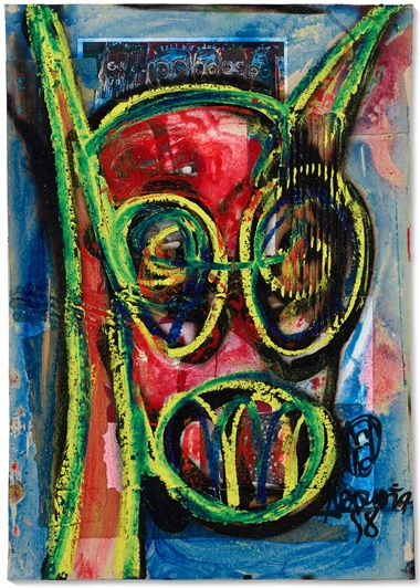 Aboudia (b.1983), Portrait de Noutchy, 2020. Acrylic, oil stick and mixed media collage on paper. 22½ x 16 in (57.2 x 40.6 cm). Sold for $10,625 on 12 March 2021 at Christie’s Online