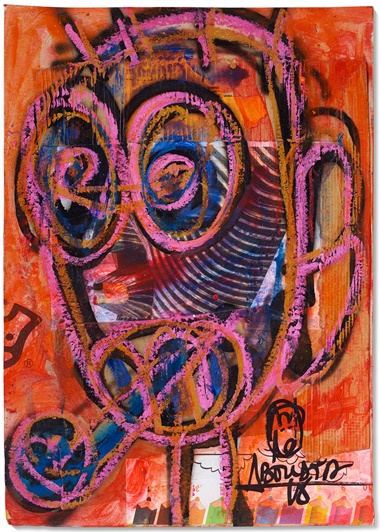 Aboudia (b.1983), Portrait de Noutchy, 2020. Acrylic, oil stick and mixed media collage on paper. 22½ x 16 in (57.2 x 40.6 cm). Sold for $10,625 on 12 March 2021 at Christie’s Online