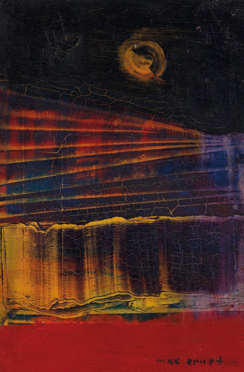 Max Ernst (1891-1976), Ohne Titel, 1958. Oil on panel. 5½ x 3¾ in (14 x 9.4 cm). Sold for £56,250 on 24 March 2021 at Christie’s in London