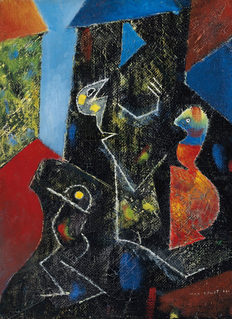 Max Ernst (1891-1976), Oiseaux, 1955. Oil on board. 13½ x 9⅞ in (34.2 x 25.2 cm). Sold for £60,000 on 24 March 2021 at Christie’s in London