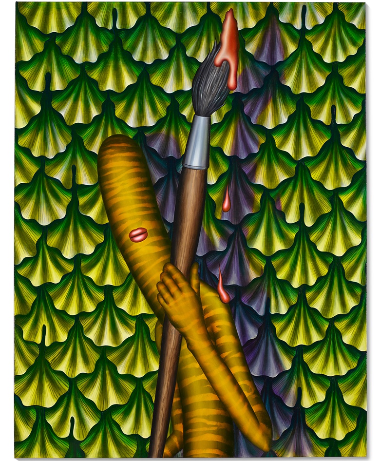 Emily Mae Smith (b. 1979), Profane Interloper, 2021. Oil on linen. 48 x 37 in (121.9 x 94 cm). Estimate $50,000-70,000. Offered in Post War to Present 9 March 2021 at Christie’s in New York