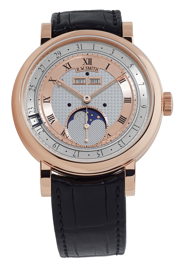 Roger W. Smith. Series 4, with Smith’s latest single-wheel version of the Daniels coaxial escapement. Instantaneous triple calendar and moon phases, 2015. Courtesy of Roger W. Smith