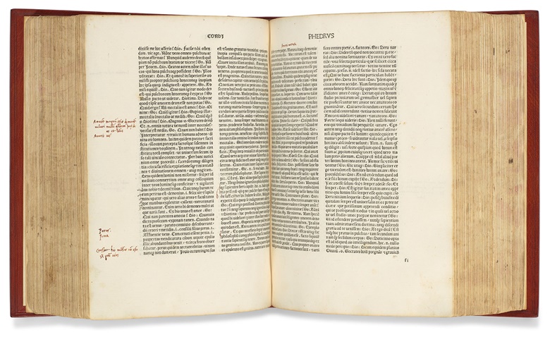 Plato (c.428-347). Opera. Translated by Marsilio Ficino (1433-99). Florence [the nuns of San Jacopo di Ripoli (parts I-V) for] Laurentius (Francisci) de Alopa, 1484-85. Sold for $1,026,000. Offered on 23 April 2021 at Christie’s in New York