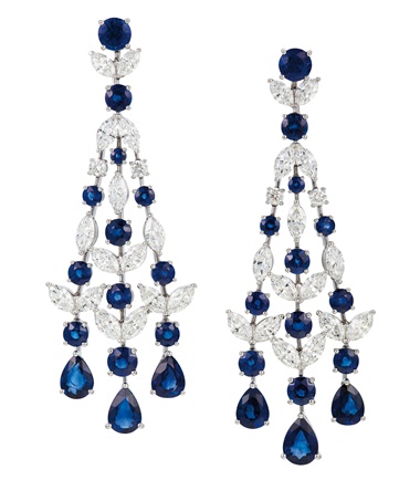 Graff sapphire and diamond chandelier earrings. Estimate $80,000-120,000. Offered in Magnificent Jewels on 8 June 2021 at Christie’s in New York