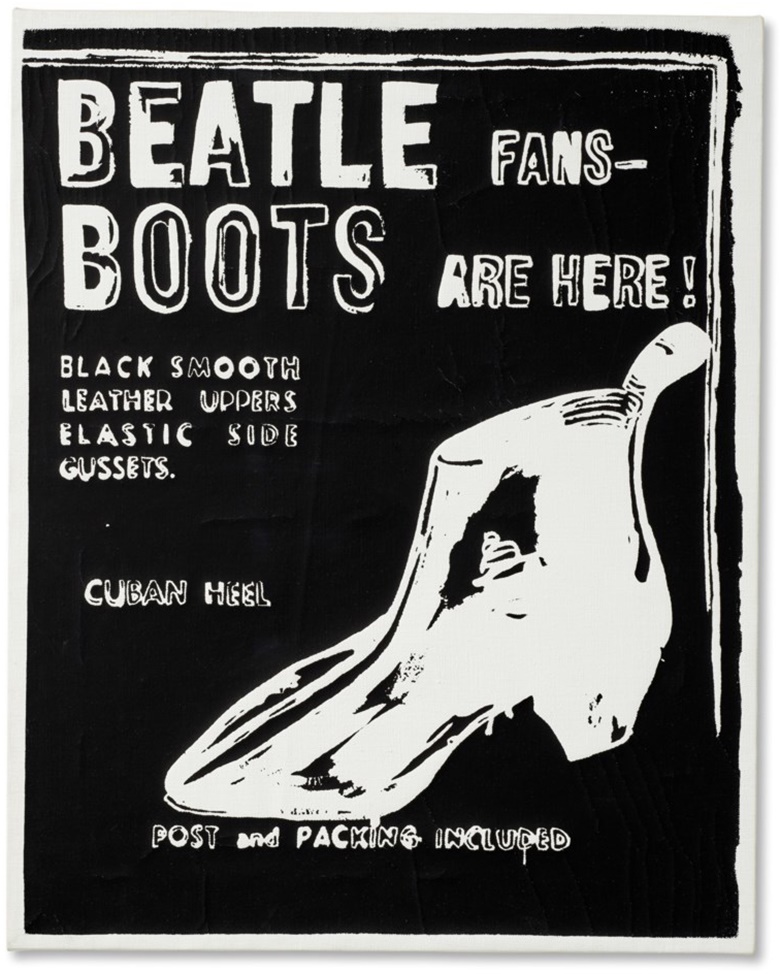 Andy Warhol (1928–1987), Beatle Boots (Negative), 1985–86. Acrylic and silkscreen ink on canvas. 20 x 16 in (50.8 x 40.6  cm). Sold for $87,500 in First Open  Post-War & Contemporary Art on 21 July 2021 at Christie’s Online