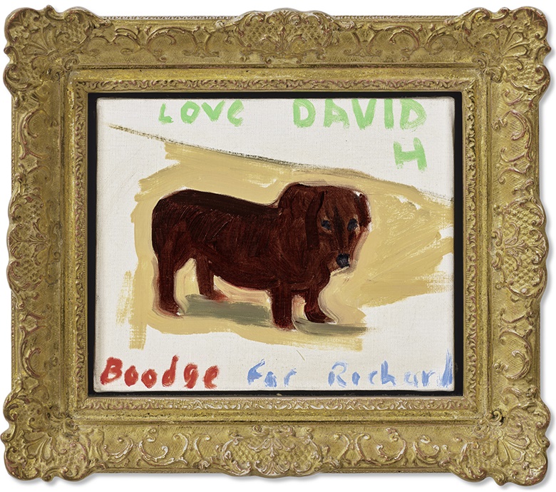 David Hockney (b. 1937), Boodge, 1995. Oil on canvas. 8⅝ x 10⅝ in (22 x 27  cm). Sold for $350,000 in First Open  Post-War & Contemporary Art on 21 July 2021 at Christie’s Online