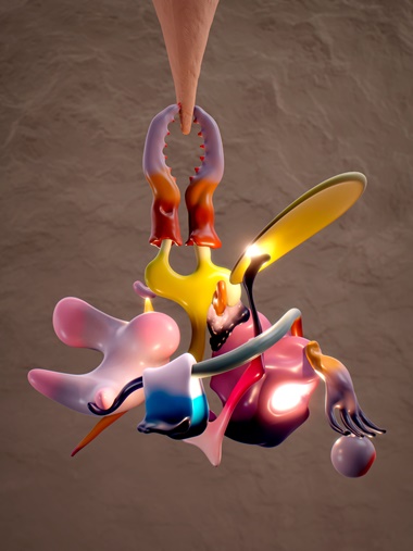 Misha Kahn, Nipper’s Last Grasp (Chandelier), 2021. Non-fungible token printable 3D model (FBX with vertex colours) together with an MP4 of 000008 seconds (2048 x 2048 pixels). Estimate unknown. Offered in Misha Kahn Furniture Unhinged on 18-24 August 2021 at Christie’s Online