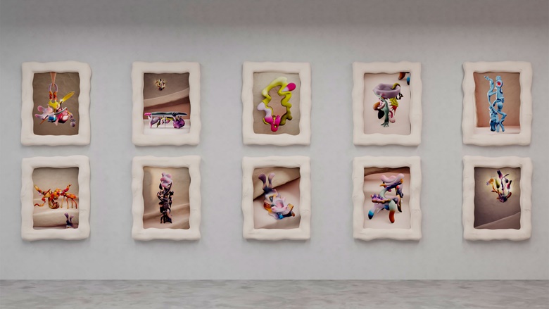 Stills of the ten NFTs offered in Misha Kahn Furniture Unhinged