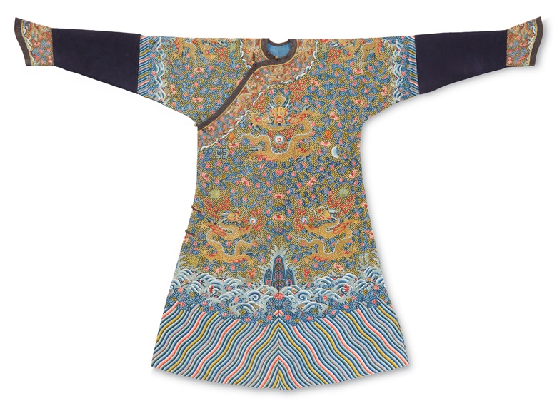 A magnificent imperial yellow kesi twelve-symbol dragon robe made for the emperor, longpao, Qianlong-Jiaqing period (1736-1820). 87½  x 57½ in (222.3 x 146.1 cm). Estimate $100,000-150,000. Offered in Important Chinese Ceramics and Works of Art on 23-24 September at Christie’s in New York