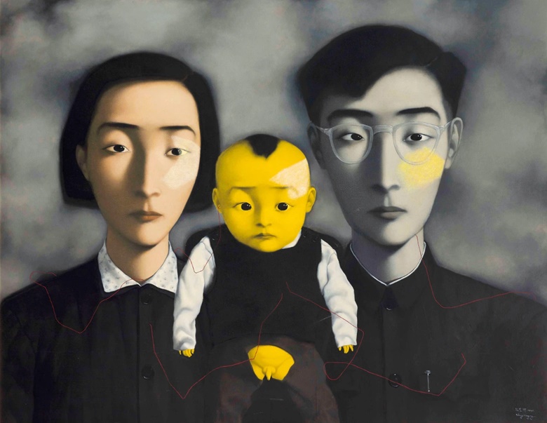 张晓刚（1958年生），《血缘 — 大家庭2号》，油画 画布，180 x 230 公分，1995年作。此拍品以2020年12月香港现代及当代艺术晚间拍卖中以98,035,000港元成交