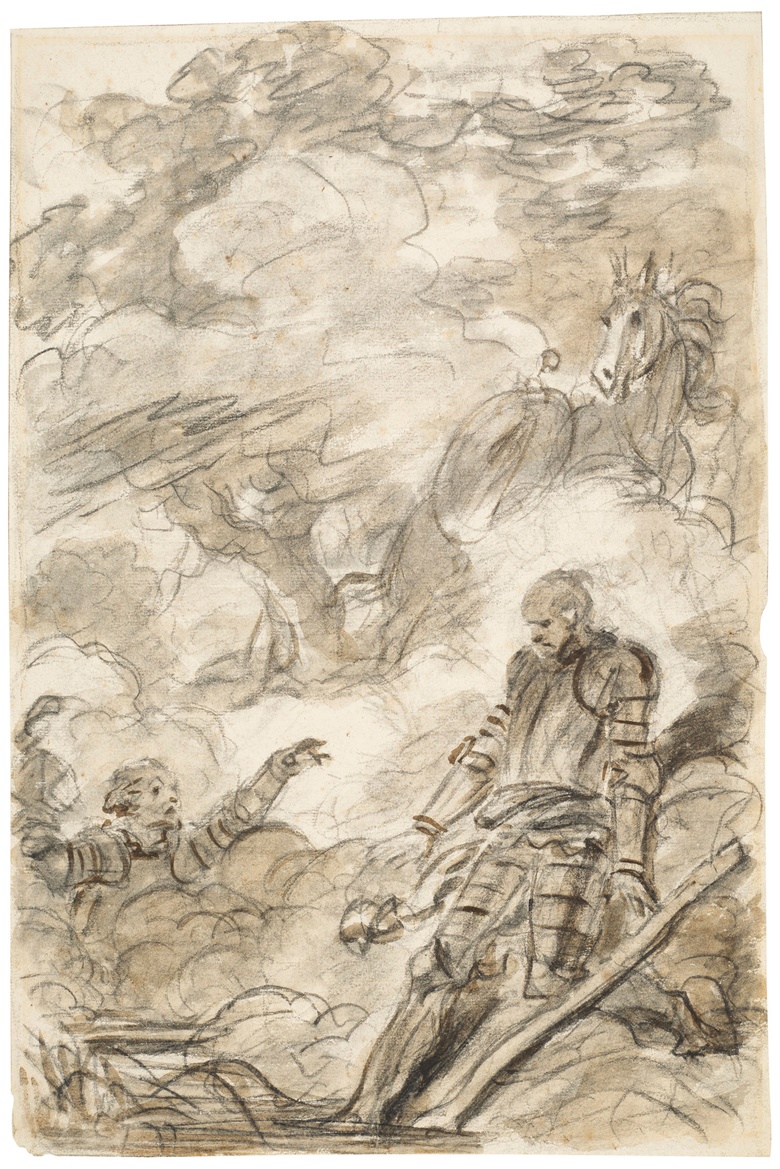 Jean-Honoré Fragonard (1732-1806), Argalia emerges from the water in front of Ferraù (Orlando Furioso, I, 23-26). Black chalk, brown and grey wash. 15 x 10 in (38.3 x 25.4 cm). Sold for $27,500 on 26 January 2021, Online