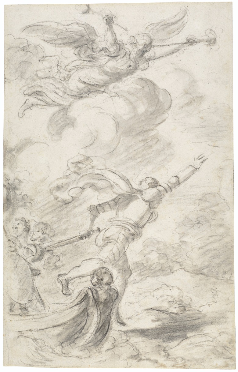 Jean-Honoré Fragonard (1732-1806), Ruggiero leaps ashore (Orlando Furioso, X, 57). Black chalk, brown and grey wash. 15¾ x 9⅞ in (39.2 x 25 cm). Sold for $35,000 on 26 January 2021, Online