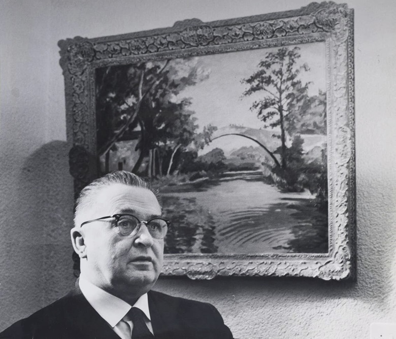 Swiss paint manufacturer Willy Sax with The Bridge at Aix-en-Provence, which was gifted to him by his friend, Winston Churchill