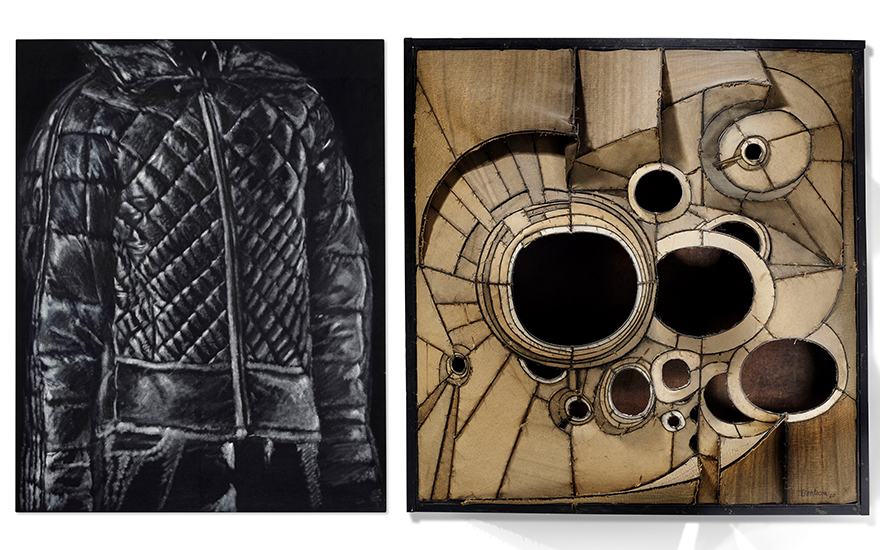 Left to right Issy Wood (b. 1993), Over Armour, 2018. Oil on velvet. 71 x 55¼ in (180.2 x 140.5 cm). Estimate $150,000-200,000. Offered in 21st Century Evening Sale on