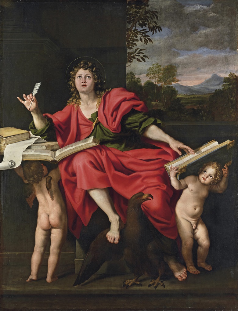 Domenico Zampieri, Il Domenichino (1581-1641), Saint John the Evangelist. Oil on canvas. 102 x 78½  in (259 x 199.4  cm). Sold for £9,225,250 on 8 December 2009 at Christie’s in London