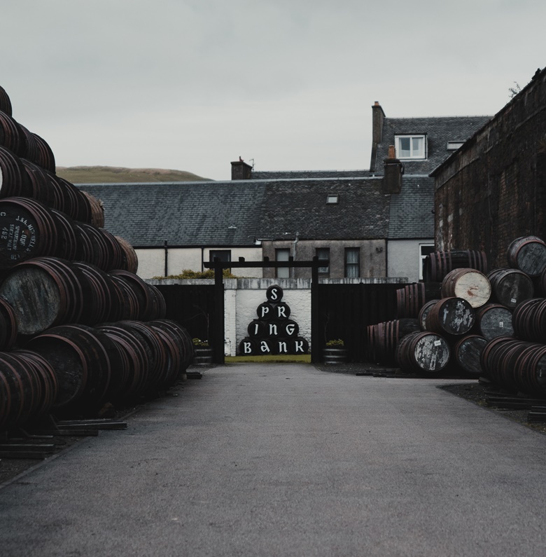 Cask display at the Springbank distillery, founded on the site of a former illicit still. Photo Courtesy Springbank Distillers