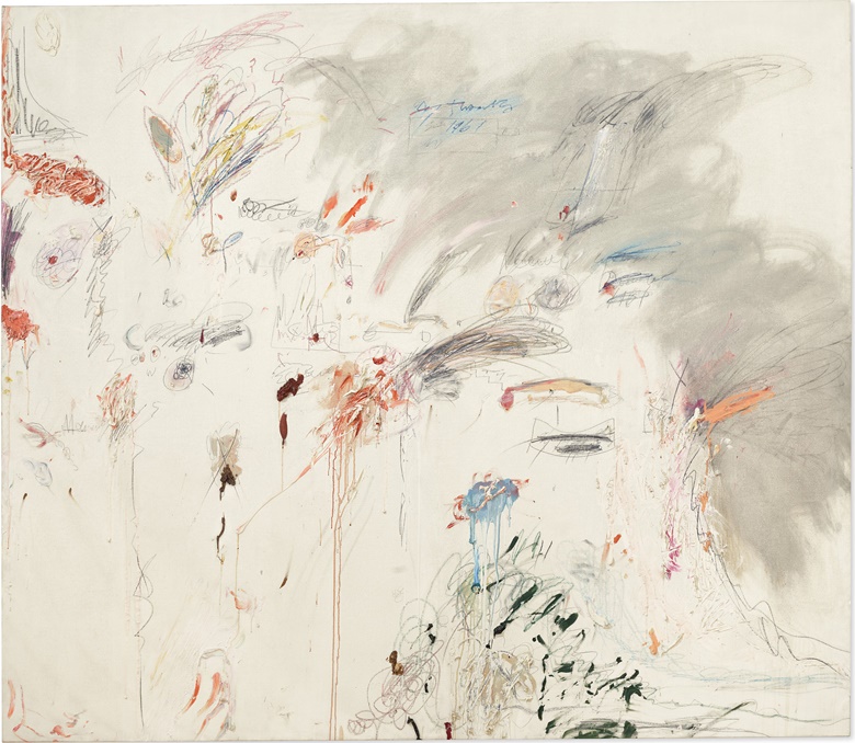 Cy Twombly (1928-2011), Untitled, 1961. Oil, wax crayon, graphite and colored pencil on canvas. 78⅜ x 90¾ in (199.1 x 230.5 cm). Sold for $32,000,000 in 20th Century Evening Sale on 11 November 2021 at Christie’s in New York